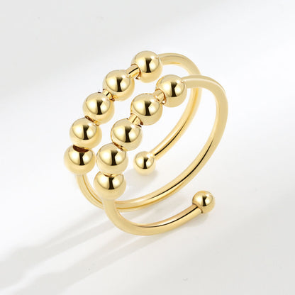 Wholesale IG Style Simple Style Geometric Copper Beaded Plating Open Rings Anxiety Ring