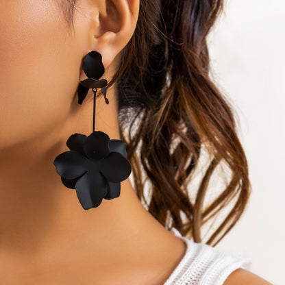 1 Pair IG Style Sweet Flower Spray Paint Stoving Varnish Iron Drop Earrings