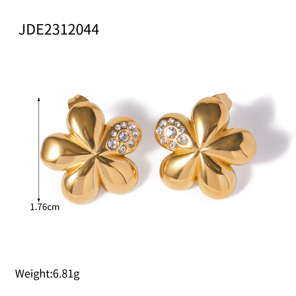 1 Pair IG Style Flower Inlay Stainless Steel Rhinestones 18K Gold Plated Ear Studs