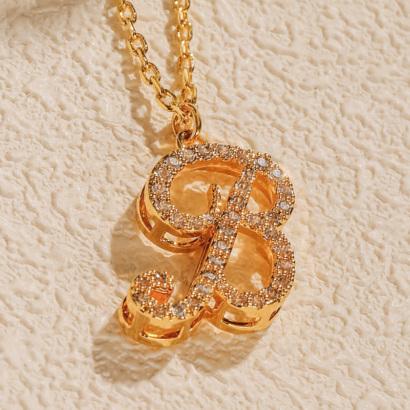 Copper 18K Gold Plated Simple Style Letter Inlay Zircon Pendant Necklace