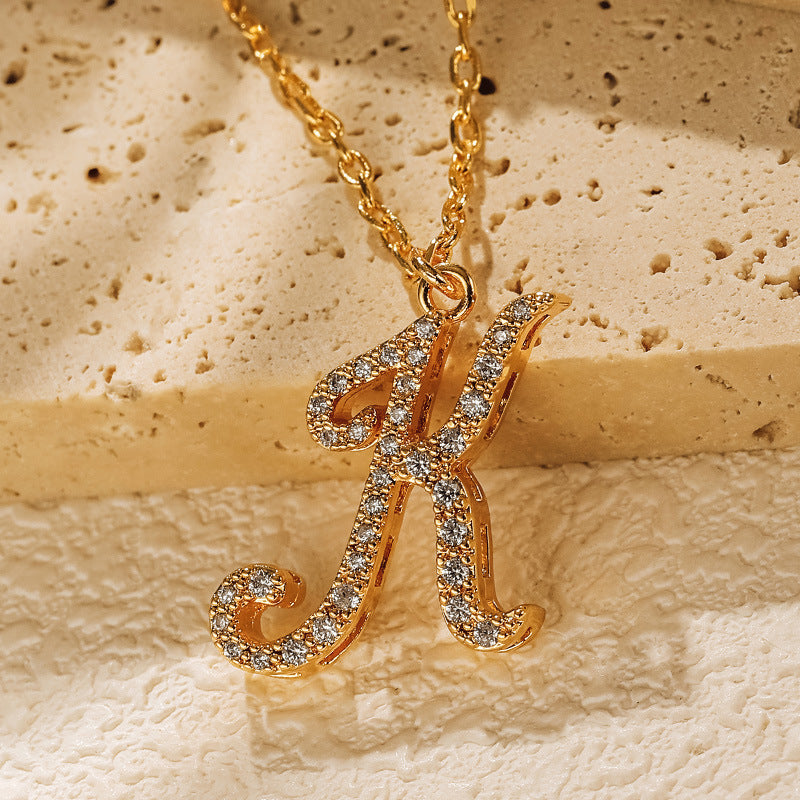 Copper 18K Gold Plated Simple Style Letter Inlay Zircon Pendant Necklace