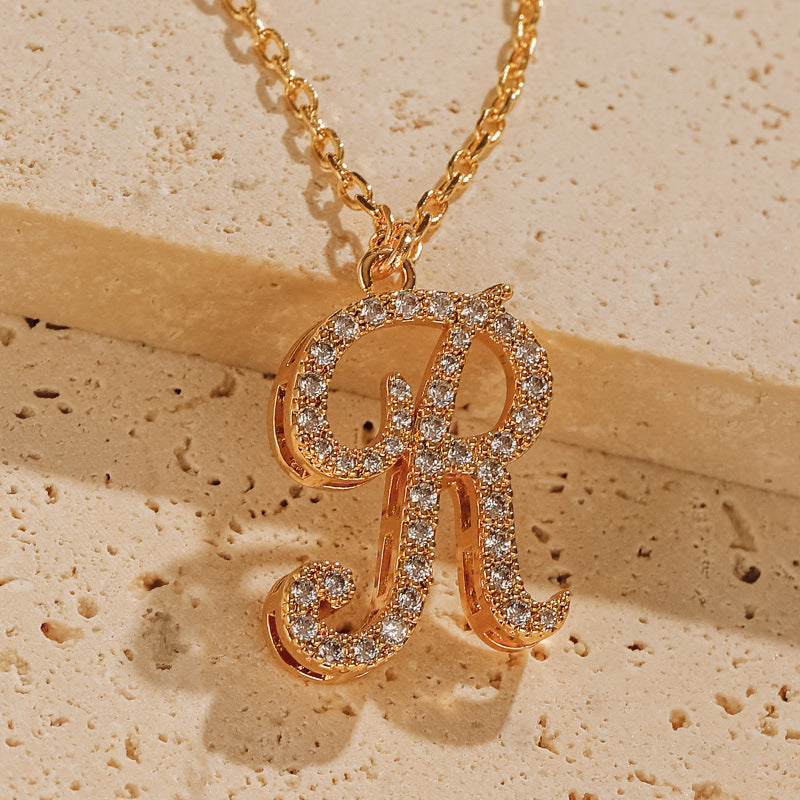 Copper 18K Gold Plated Simple Style Letter Inlay Zircon Pendant Necklace