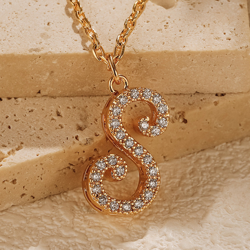 Copper 18K Gold Plated Simple Style Letter Inlay Zircon Pendant Necklace