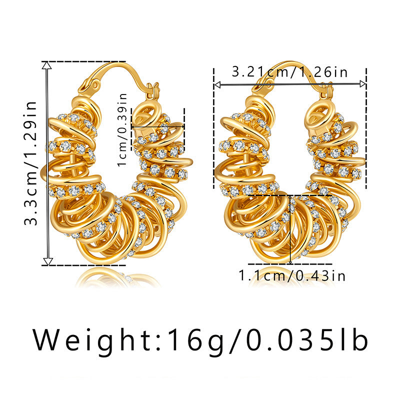 1 Pair IG Style Geometric Inlay Copper Zircon 18K Gold Plated Earrings