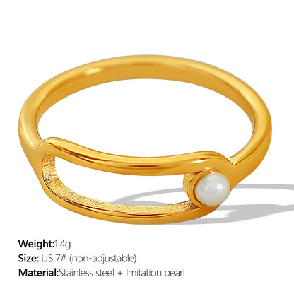 Titanium Steel 18K Gold Plated Vintage Style Simple Style Plating Inlay Lines Pearl Rings