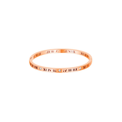 Stainless Steel Simple Style Roman Numeral Plating Inlay Zircon Bangle