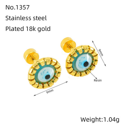 1 Pair Simple Style Eye Inlay Stainless Steel Resin 18K Gold Plated Ear Studs