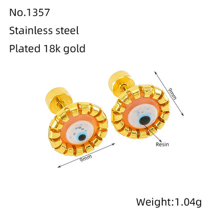 1 Pair Simple Style Eye Inlay Stainless Steel Resin 18K Gold Plated Ear Studs