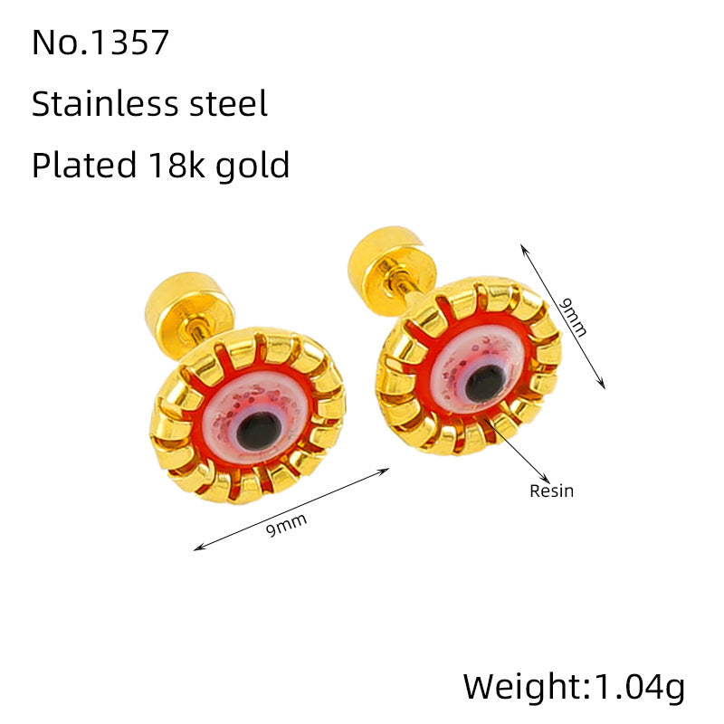 1 Pair Simple Style Eye Inlay Stainless Steel Resin 18K Gold Plated Ear Studs