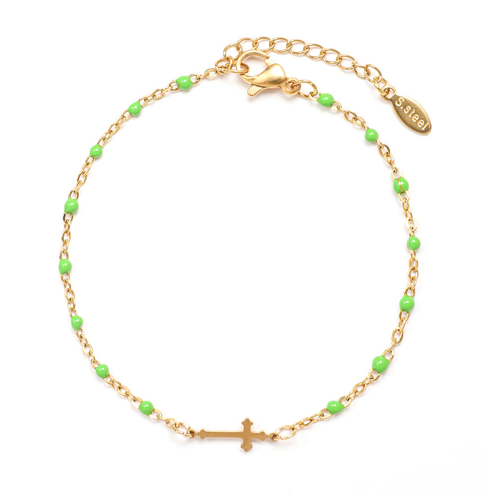 Stainless Steel Simple Style Cross Enamel Plating Bracelets