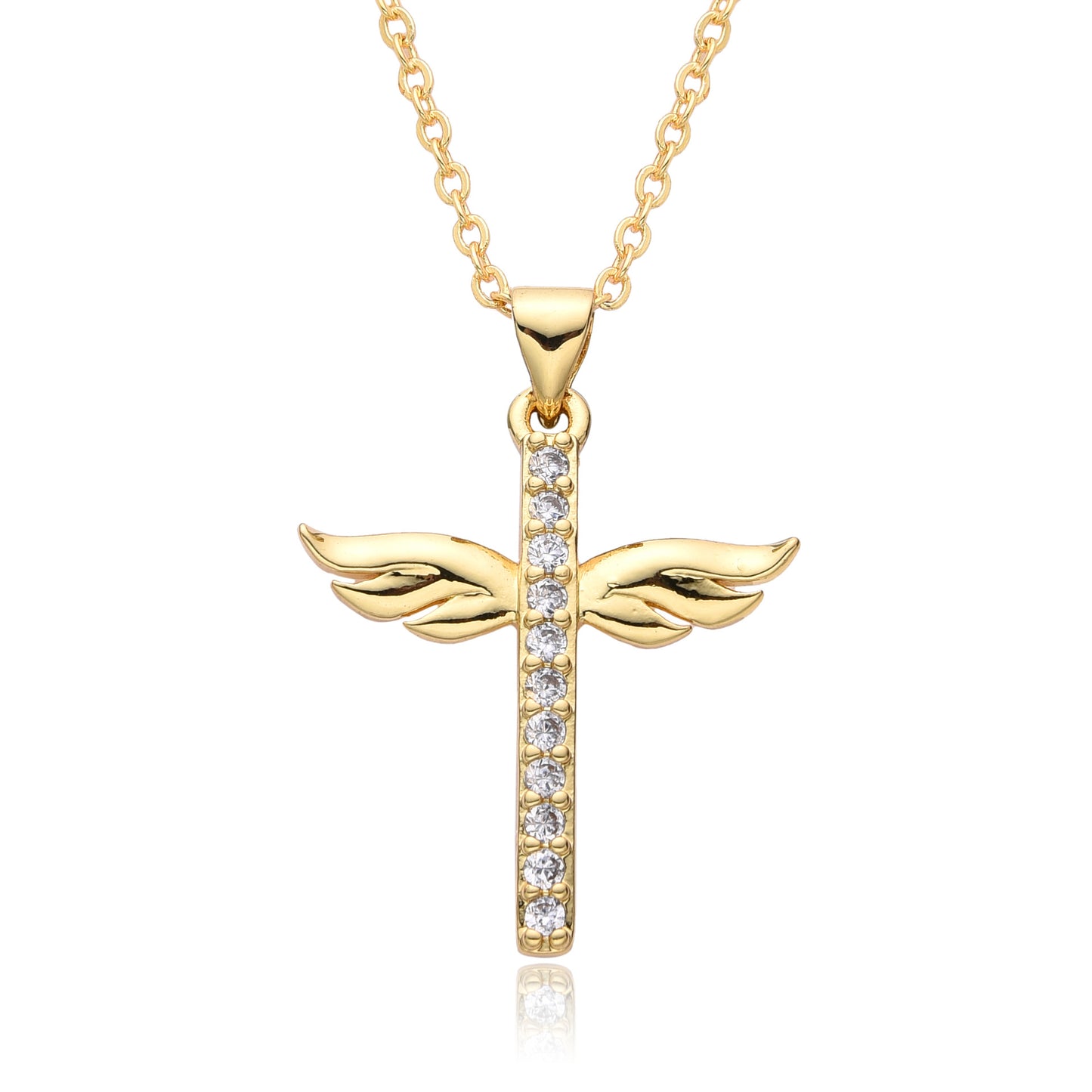 Copper Gold Plated Simple Style Shiny Cross Hollow Out Inlay Zircon Pendant Necklace