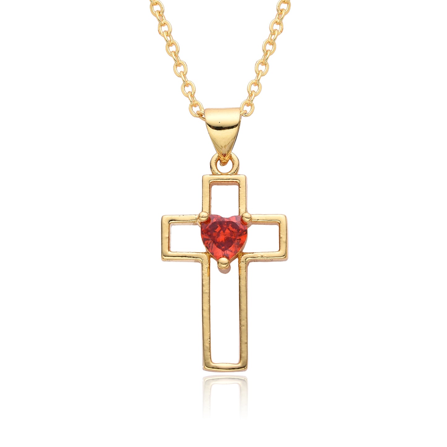 Copper Gold Plated Simple Style Shiny Cross Hollow Out Inlay Zircon Pendant Necklace