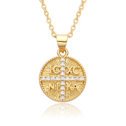 Copper Gold Plated Simple Style Shiny Cross Hollow Out Inlay Zircon Pendant Necklace