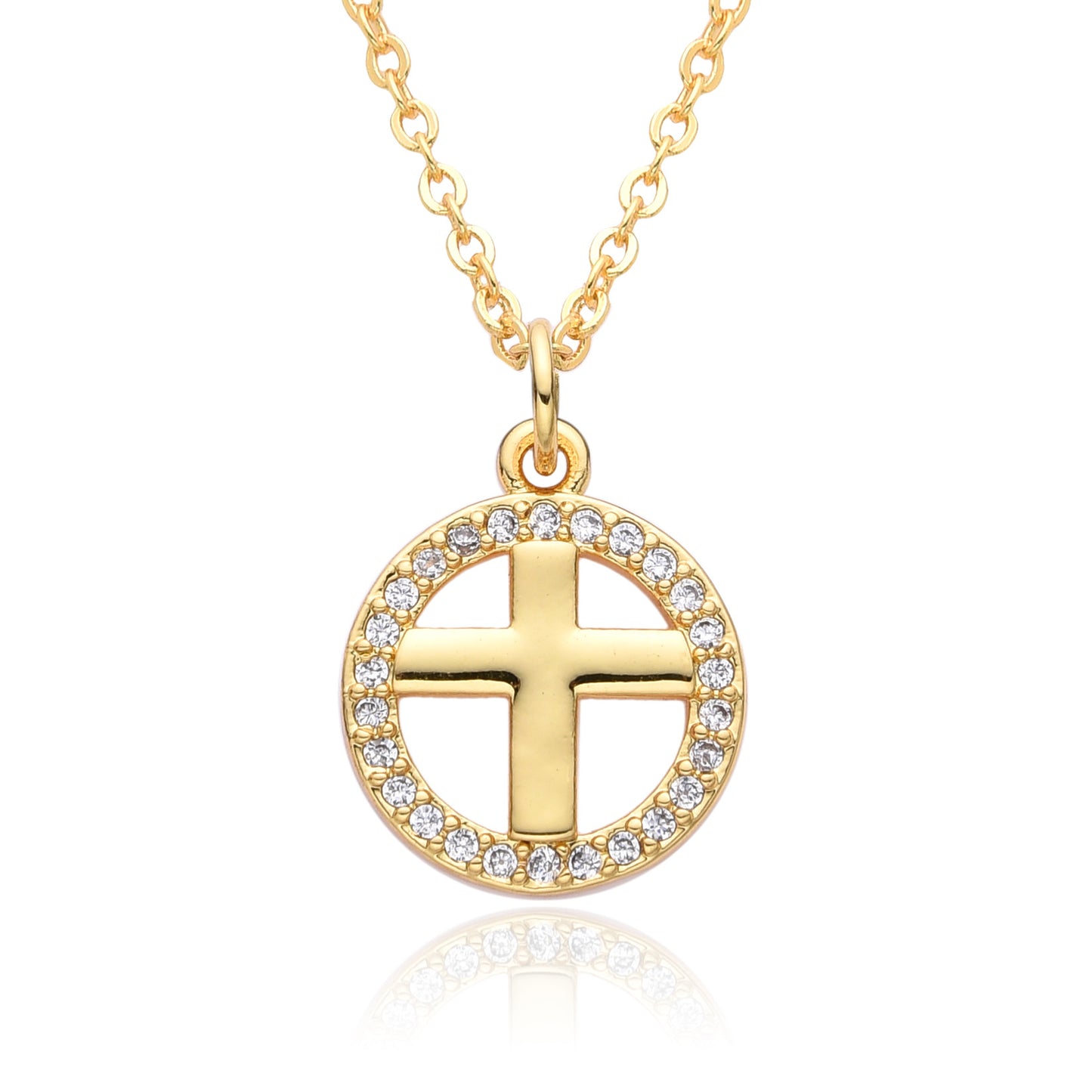 Copper Gold Plated Simple Style Shiny Cross Hollow Out Inlay Zircon Pendant Necklace