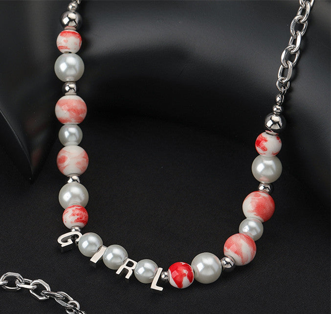 Stainless Steel Casual Simple Style Letter Beaded Artificial Pearls Bracelets Necklace