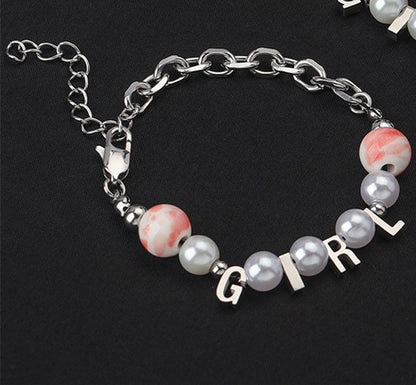 Stainless Steel Casual Simple Style Letter Beaded Artificial Pearls Bracelets Necklace