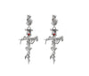 1 Pair Gothic Cross Rose Carving Sterling Silver Drop Earrings