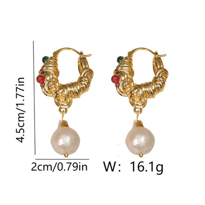 1 Pair Vintage Style Simple Style Geometric Pearl Copper 18K Gold Plated Drop Earrings