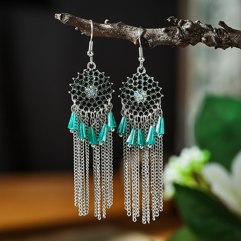 1 Pair Retro Tassel Alloy Plating Inlay Artificial Gemstones Women's Chandelier Earrings