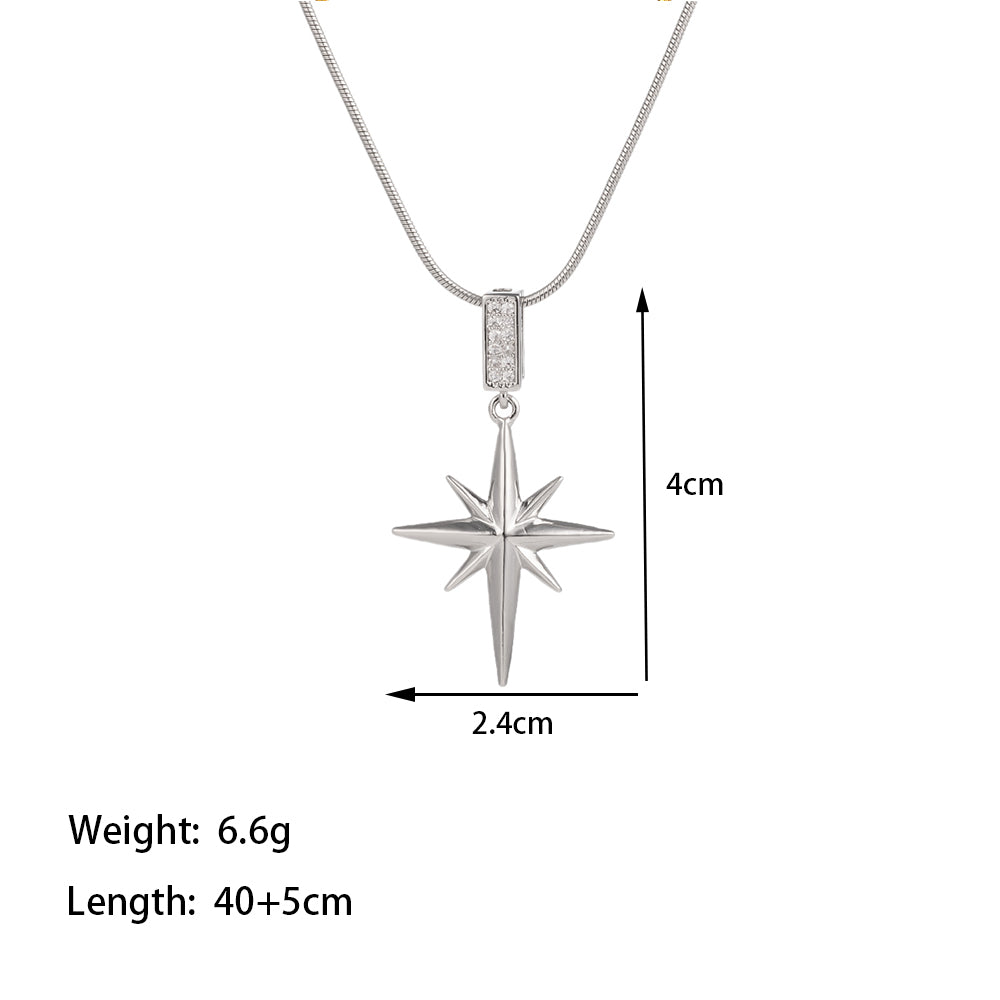 Titanium Steel 18K Gold Plated Simple Style Star Inlay Zircon Pendant Necklace