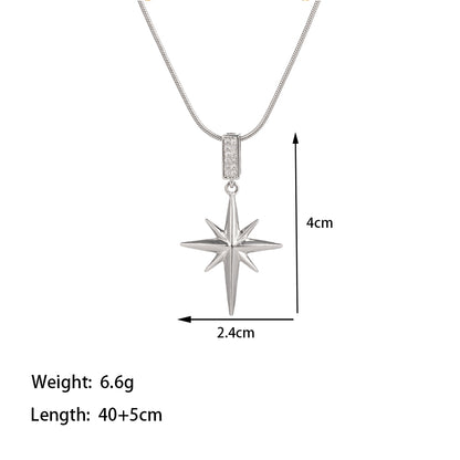 Titanium Steel 18K Gold Plated Simple Style Star Inlay Zircon Pendant Necklace