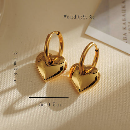 1 Pair Simple Style Heart Shape Inlay Stainless Steel Zircon 18K Gold Plated Earrings