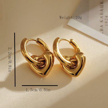 1 Pair Simple Style Heart Shape Inlay Stainless Steel Zircon 18K Gold Plated Earrings