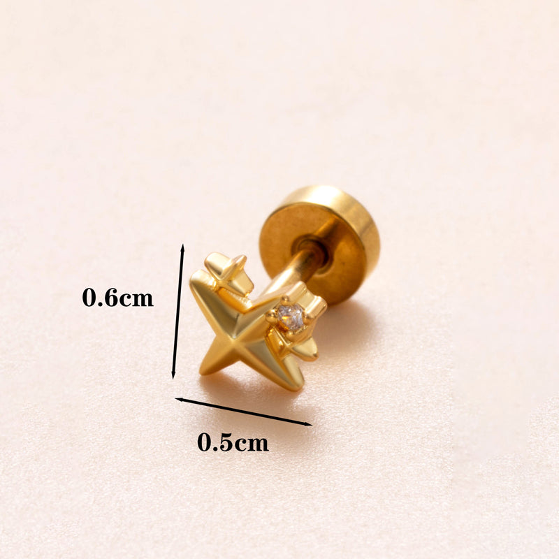 1 Piece Ear Cartilage Rings & Studs Classic Style Geometric Stainless Steel Copper Polishing Plating Inlay Zircon 18K Gold Plated Ear Cartilage Rings & Studs