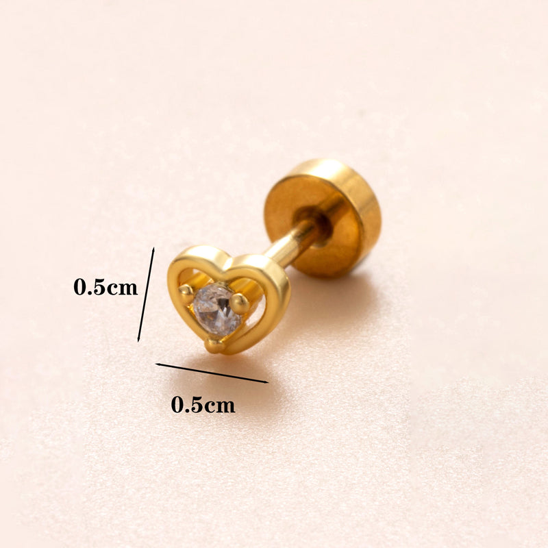 1 Piece Classic Style Heart Shape Polishing Plating Stainless Steel Copper Zircon 18K Gold Plated Ear Studs