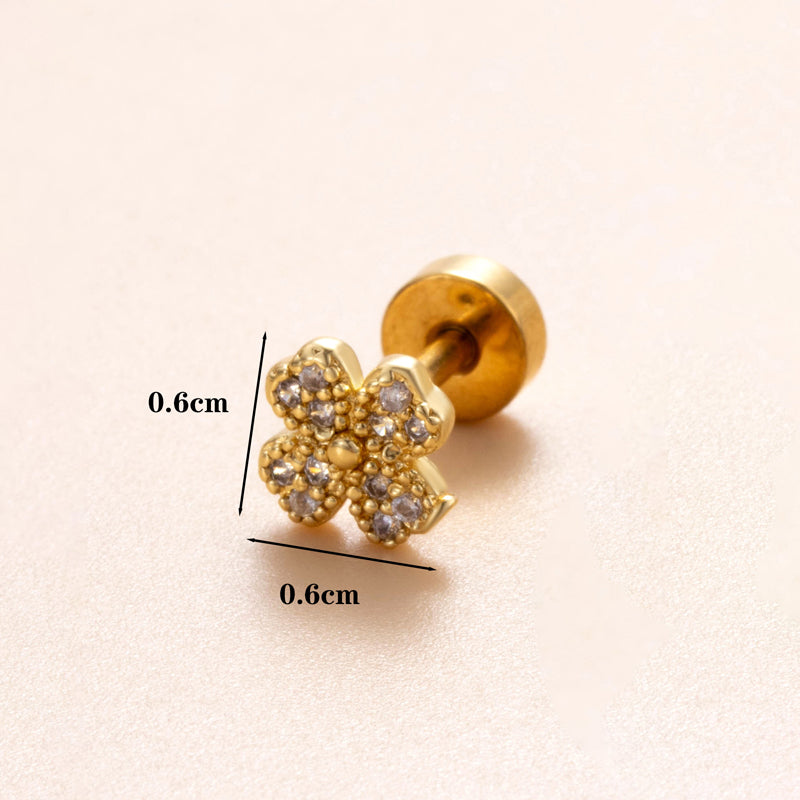 1 Piece Classic Style Heart Shape Polishing Plating Stainless Steel Copper Zircon 18K Gold Plated Ear Studs