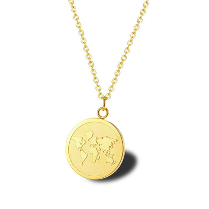 Stainless Steel 18K Gold Plated Simple Style Map Hollow Out Pendant Necklace Necklace