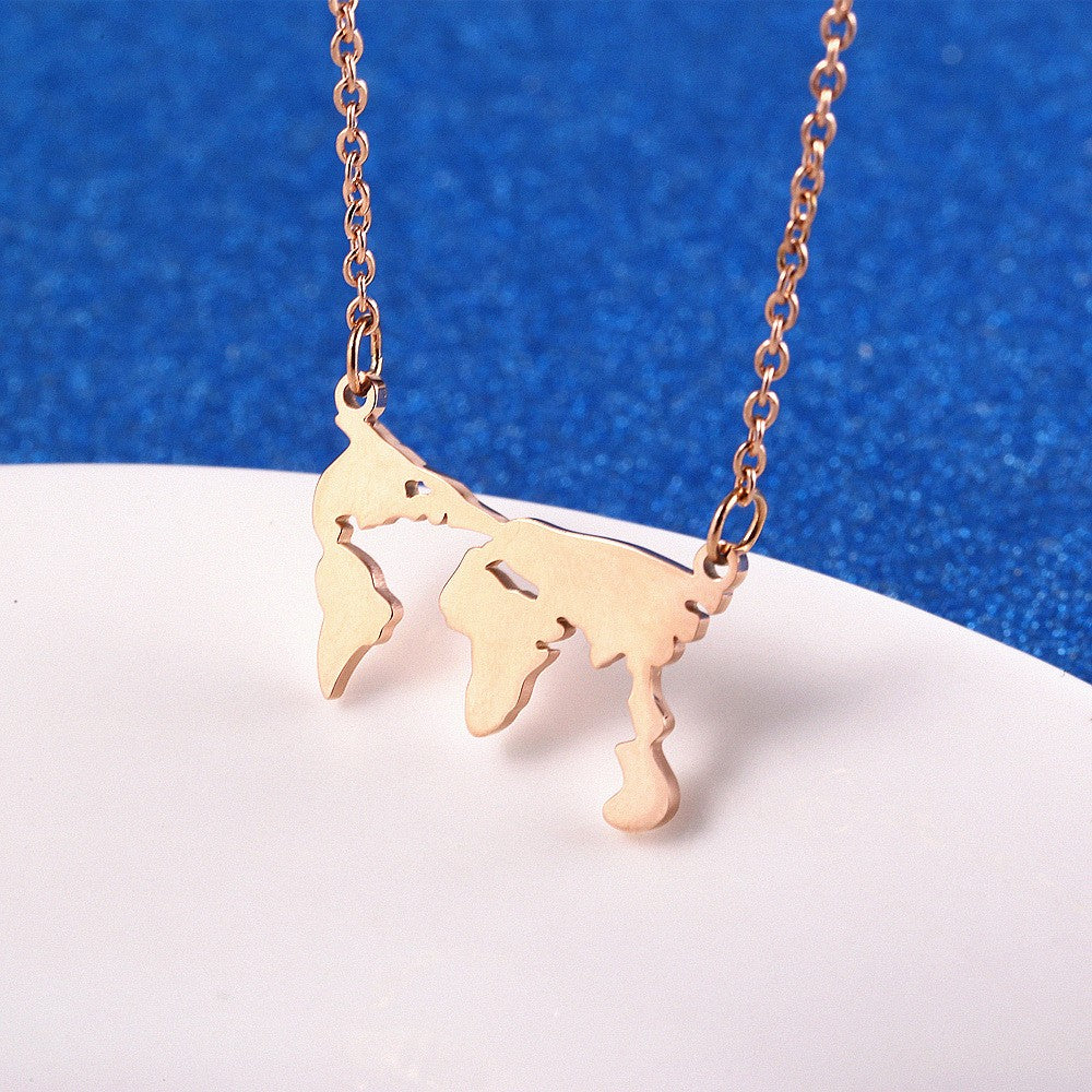 Stainless Steel 18K Gold Plated Simple Style Map Hollow Out Pendant Necklace Necklace