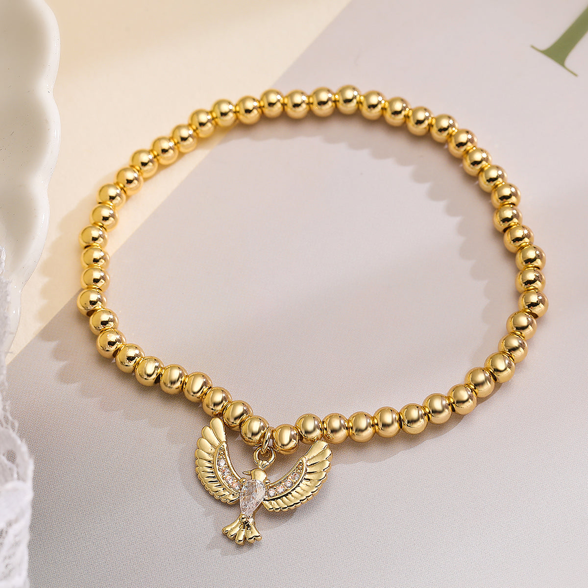 Copper 18K Gold Plated IG Style Retro Commute Heart Shape Bird Inlay Zircon Bracelets