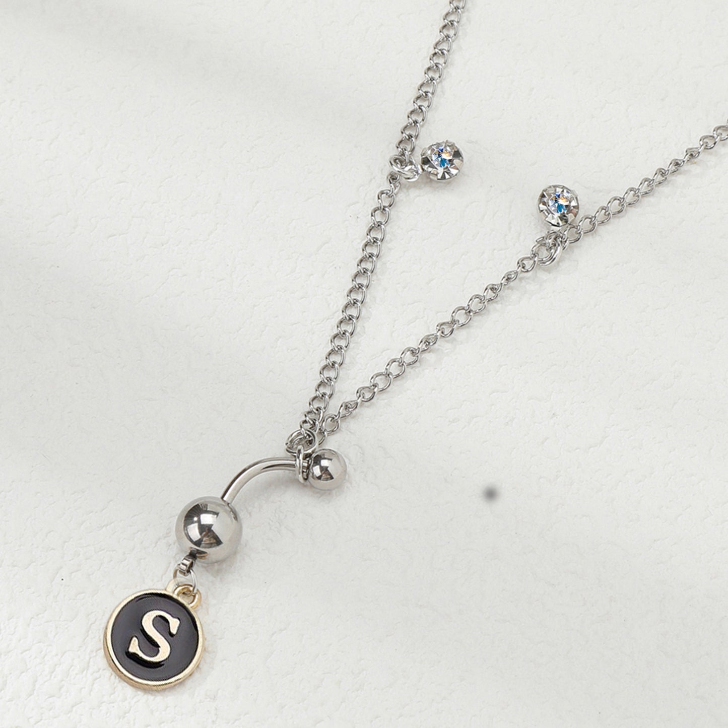 Classic Style Shiny Letter Stainless Steel Inlay Artificial Diamond Steel Color Unisex Waist Chain