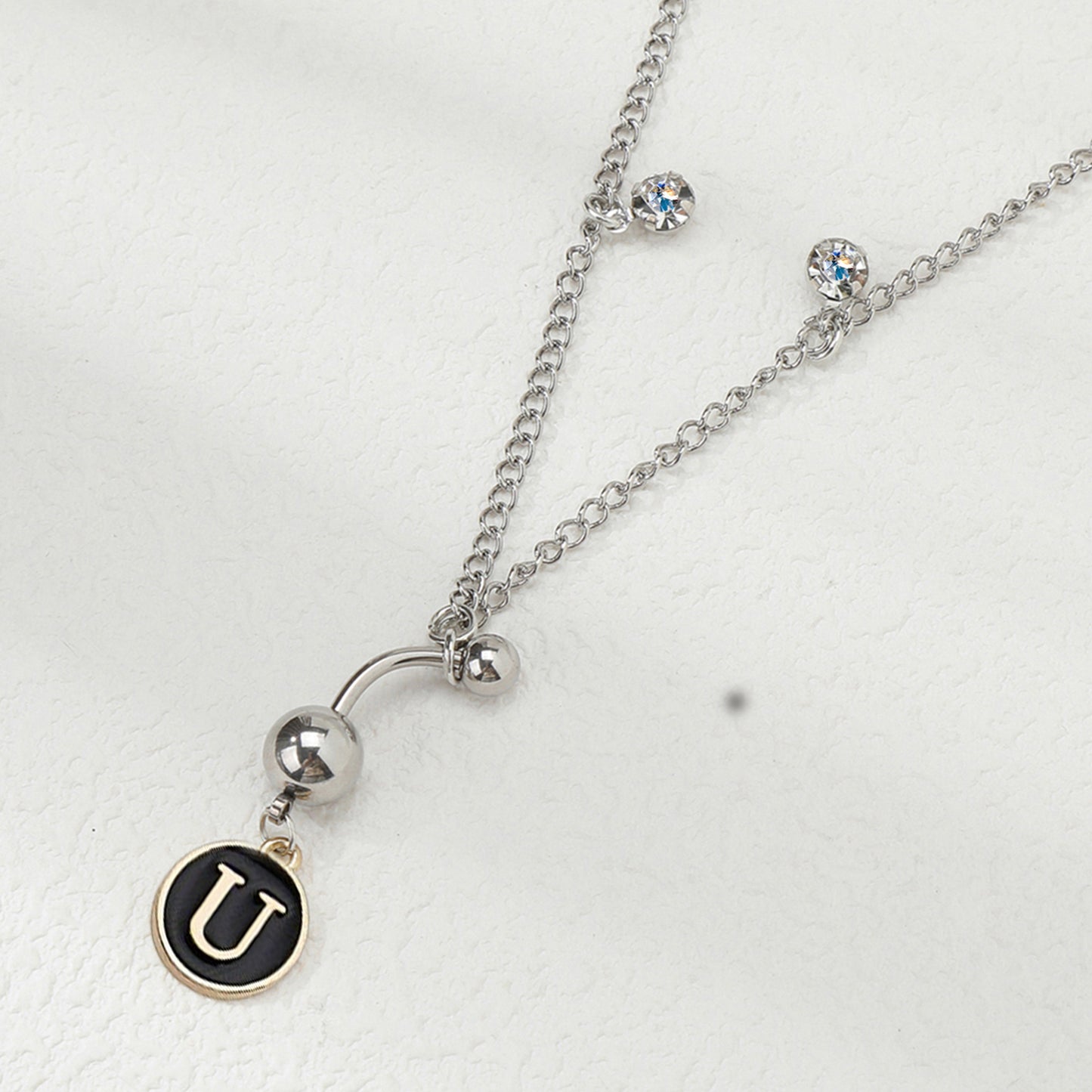 Classic Style Shiny Letter Stainless Steel Inlay Artificial Diamond Steel Color Unisex Waist Chain