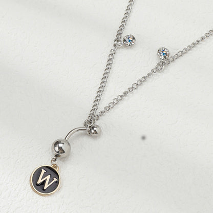 Classic Style Shiny Letter Stainless Steel Inlay Artificial Diamond Steel Color Unisex Waist Chain