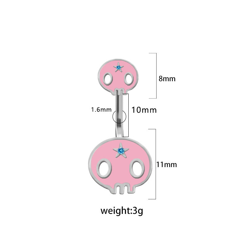 1 Piece Belly Rings Hip-Hop Exaggerated Rock Lips Butterfly Skull Stainless Steel Alloy Epoxy Hollow Out Inlay Rhinestones White Gold Plated