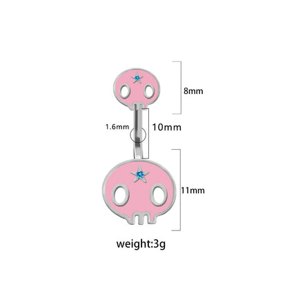 1 Piece Belly Rings Hip-Hop Exaggerated Rock Lips Butterfly Skull Stainless Steel Alloy Epoxy Hollow Out Inlay Rhinestones White Gold Plated