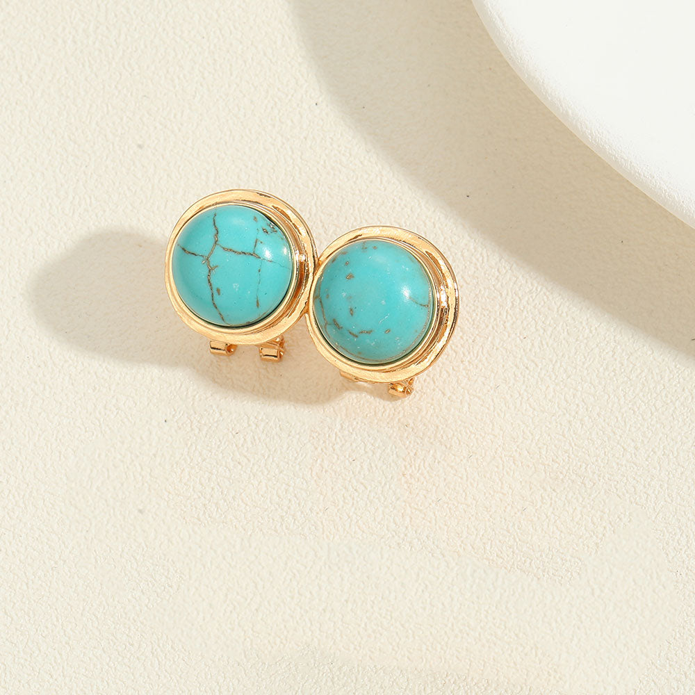 1 Pair Vintage Style Simple Style Round Inlay Copper Acrylic Turquoise 14K Gold Plated Ear Studs