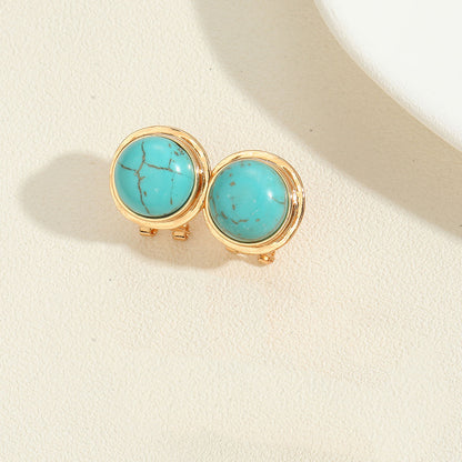 1 Pair Vintage Style Simple Style Round Inlay Copper Acrylic Turquoise 14K Gold Plated Ear Studs