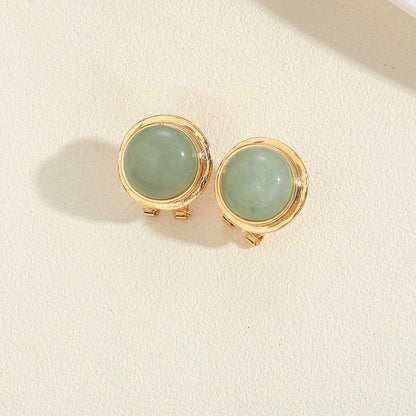 1 Pair Vintage Style Simple Style Round Inlay Copper Acrylic Turquoise 14K Gold Plated Ear Studs