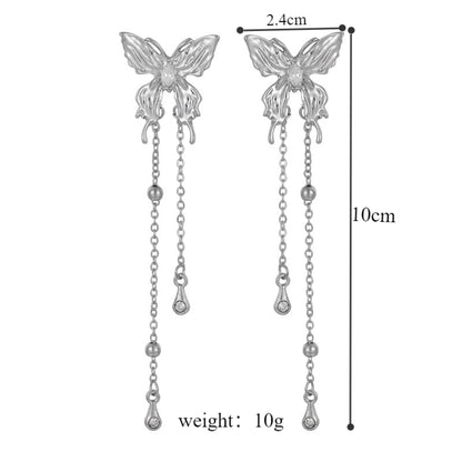 1 Pair Sweet Cool Style Butterfly Tassel Plating Alloy Drop Earrings