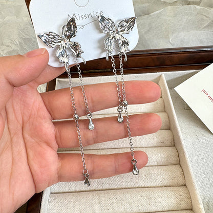 1 Pair Sweet Cool Style Butterfly Tassel Plating Alloy Drop Earrings