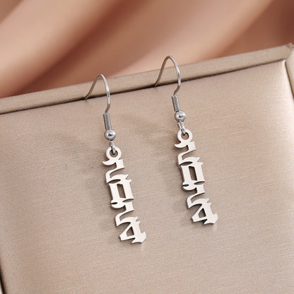 1 Pair Casual Simple Style Number Stainless Steel Drop Earrings