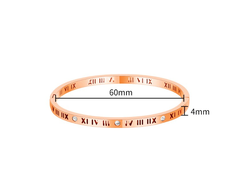 Stainless Steel Simple Style Roman Numeral Plating Inlay Zircon Bangle