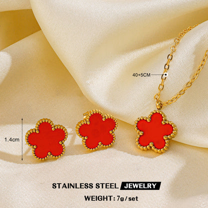 Stainless Steel 18K Gold Plated Simple Style Flower Inlay Shell Earrings Necklace