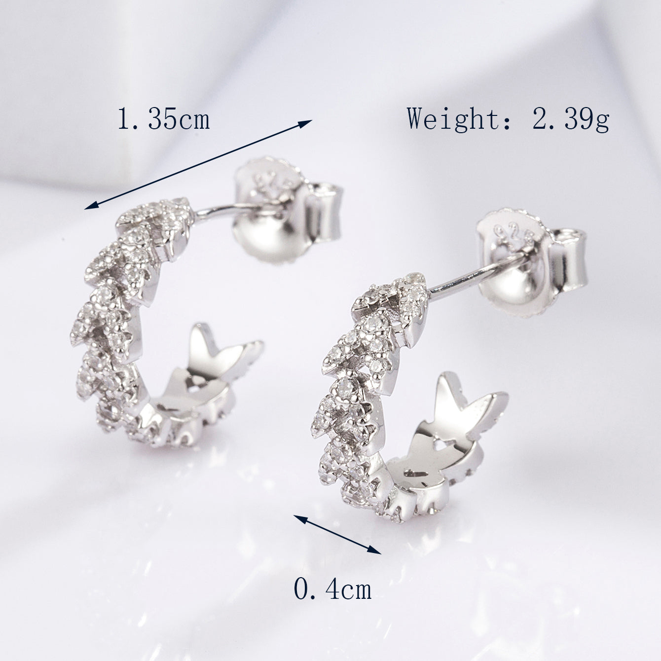 1 Pair Cute Sweet Circle Snake Butterfly Plating Inlay Sterling Silver Zircon White Gold Plated Ear Studs