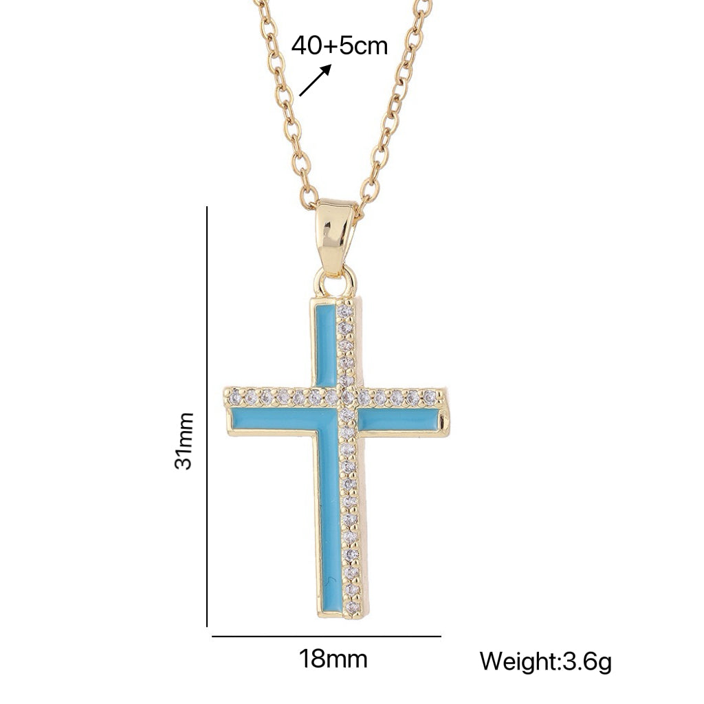 Stainless Steel Casual Hip-Hop Cross Polishing Epoxy Zircon Pendant Necklace