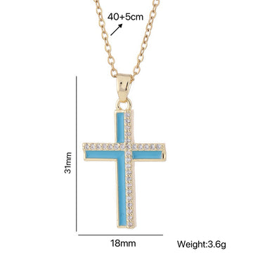 Stainless Steel Casual Hip-Hop Cross Polishing Epoxy Zircon Pendant Necklace