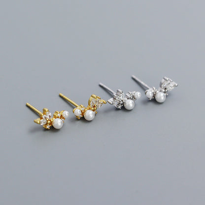 1 Pair IG Style Simple Style Geometric Plating Inlay Sterling Silver Artificial Pearls Artificial Diamond Ear Studs